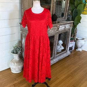 TORRID Midi Lace Fit And Flare Dress RED 1X NEW POCKETS